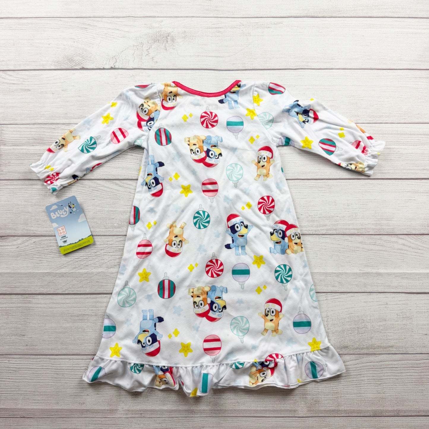 Bluey Toddler Girls Granny Christmas Nightgown Long Sleeve Pajamas NWT 2T