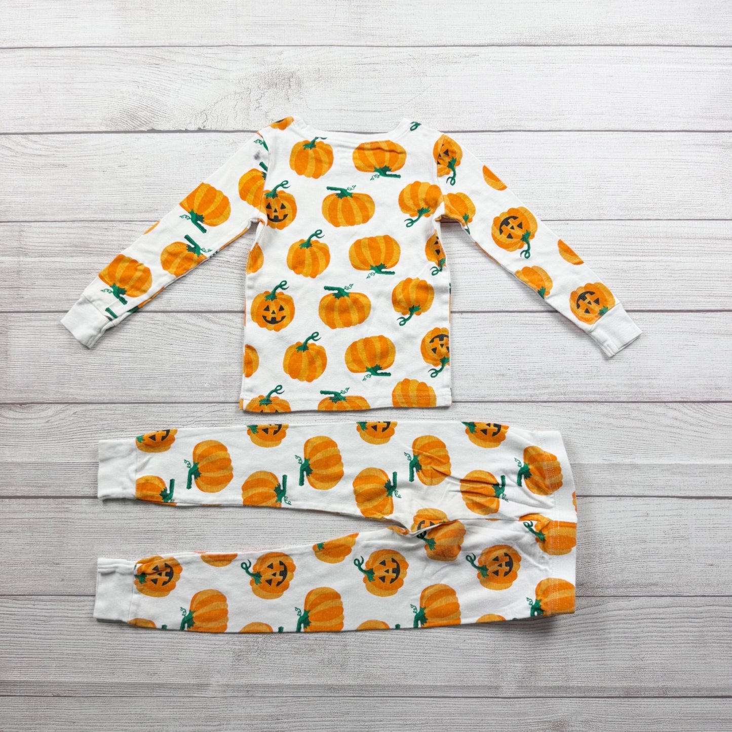 Old Navy Halloween Pumpkin Print Kids Pajamas Set White Orange 4T