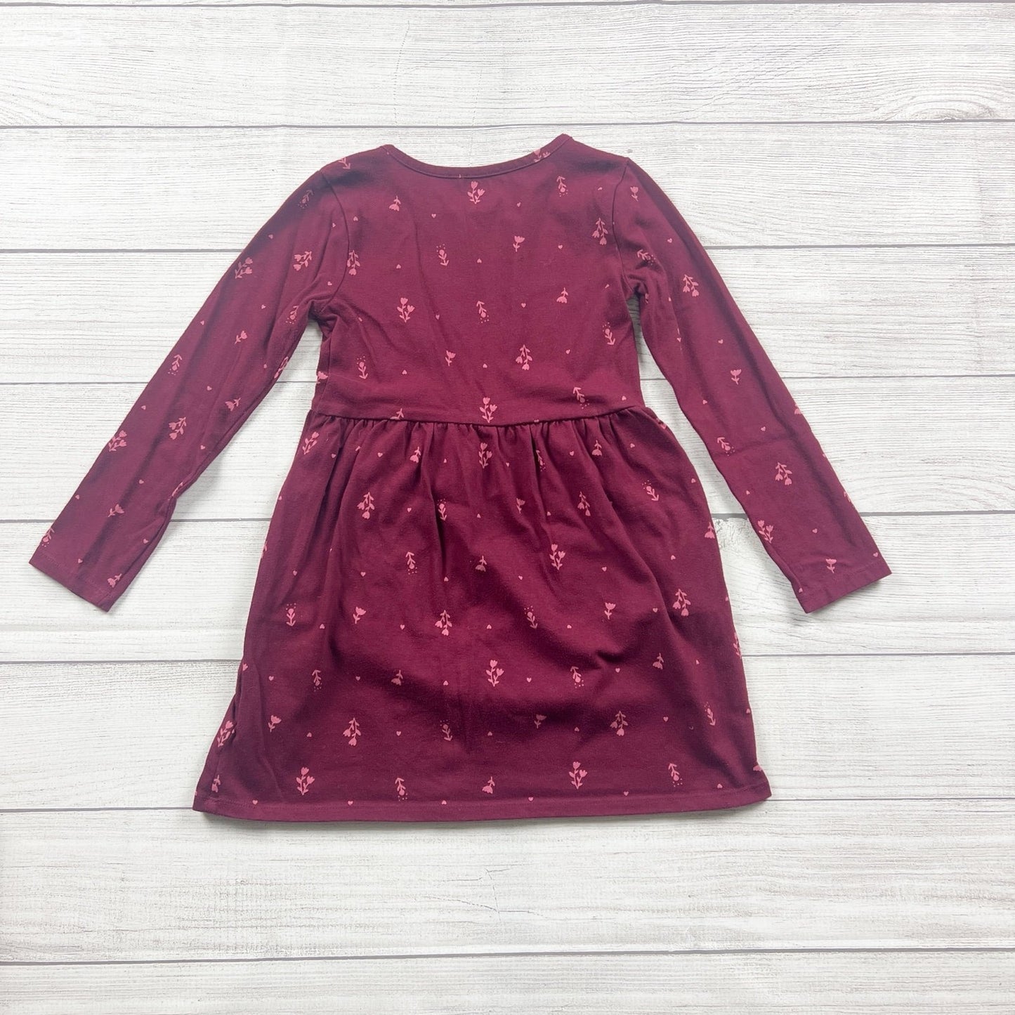 Cat & Jack Girls Dress Burgundy Long Sleeve Floral Pocket Dress S 6 6X