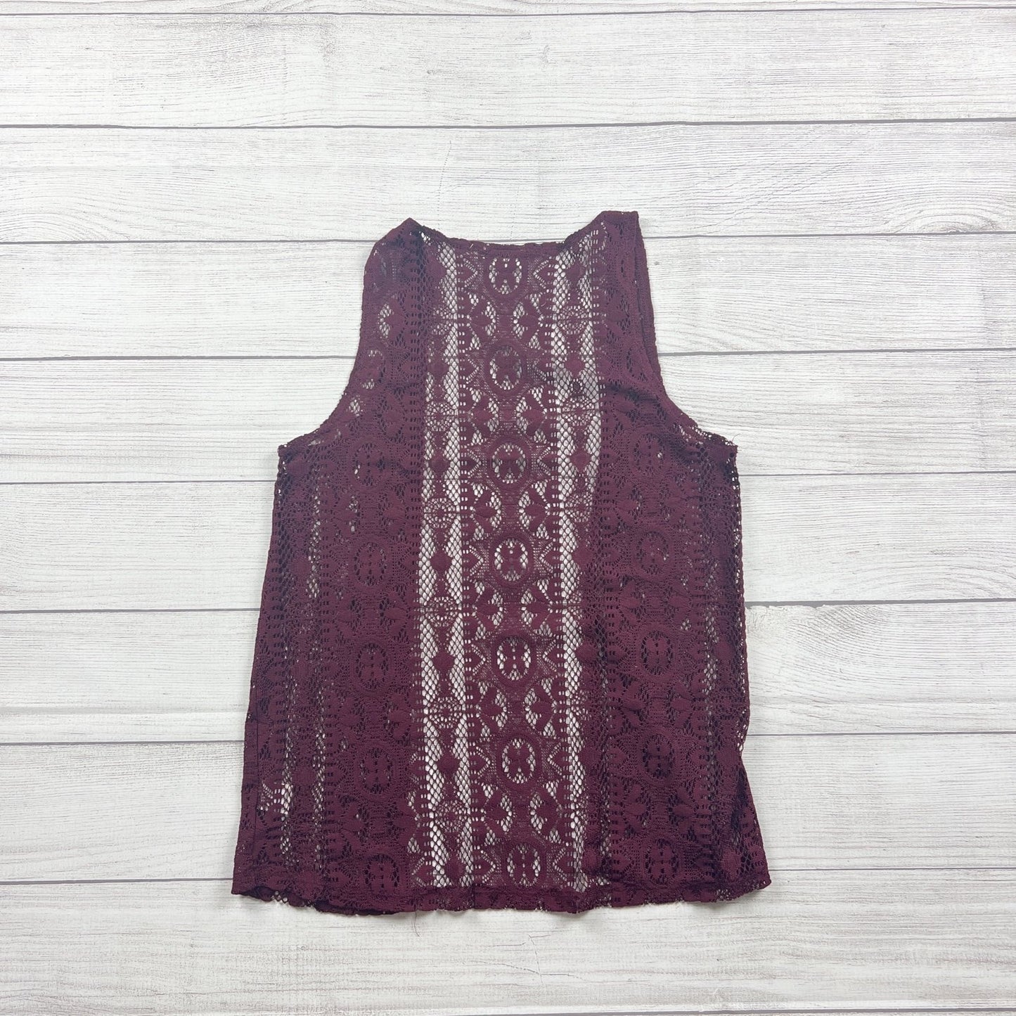 Mudd Lace Maroon See Through Sleeveless Top Boho Lightweight Blouse Vest 16