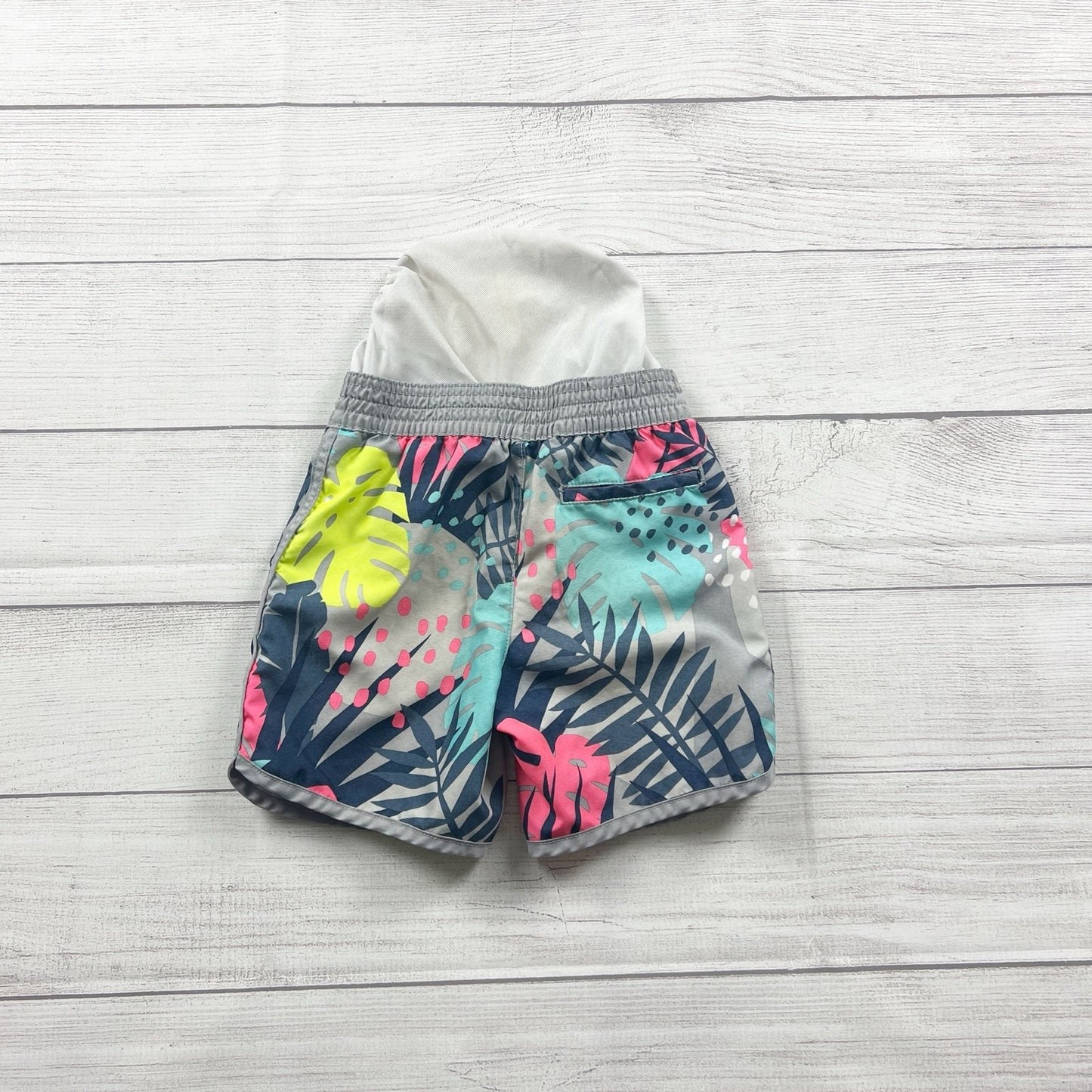 Gymboree Boys Swim Trunks Gray Tropical Print Board Shorts Mesh Lined 4T