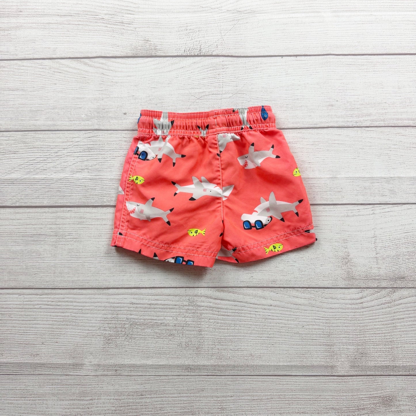 Carter's Baby Boys Shark Print Swim Trunks Coral Elastic Waist 6-9 Months