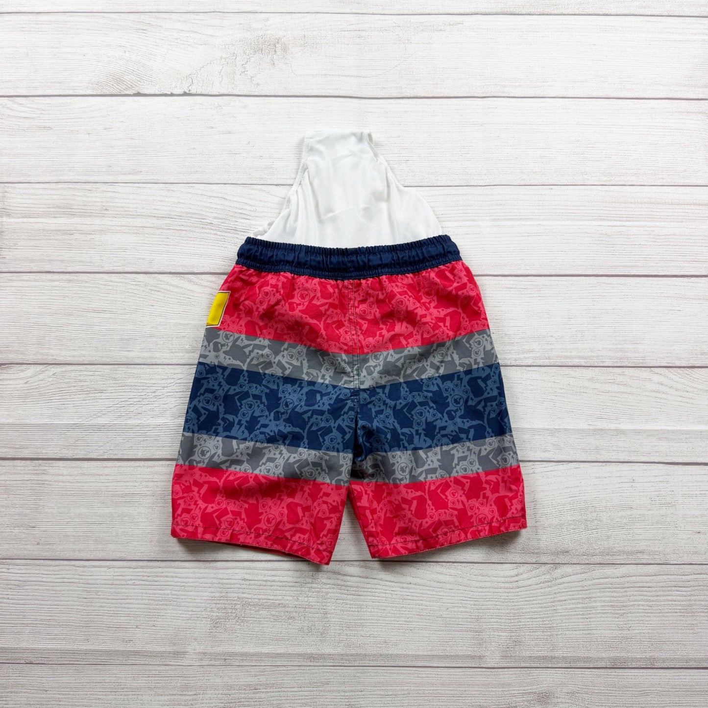 Pokemon Boys Pikachu Swim Trunks Red Blue Striped Elastic Waist Mesh Lined S