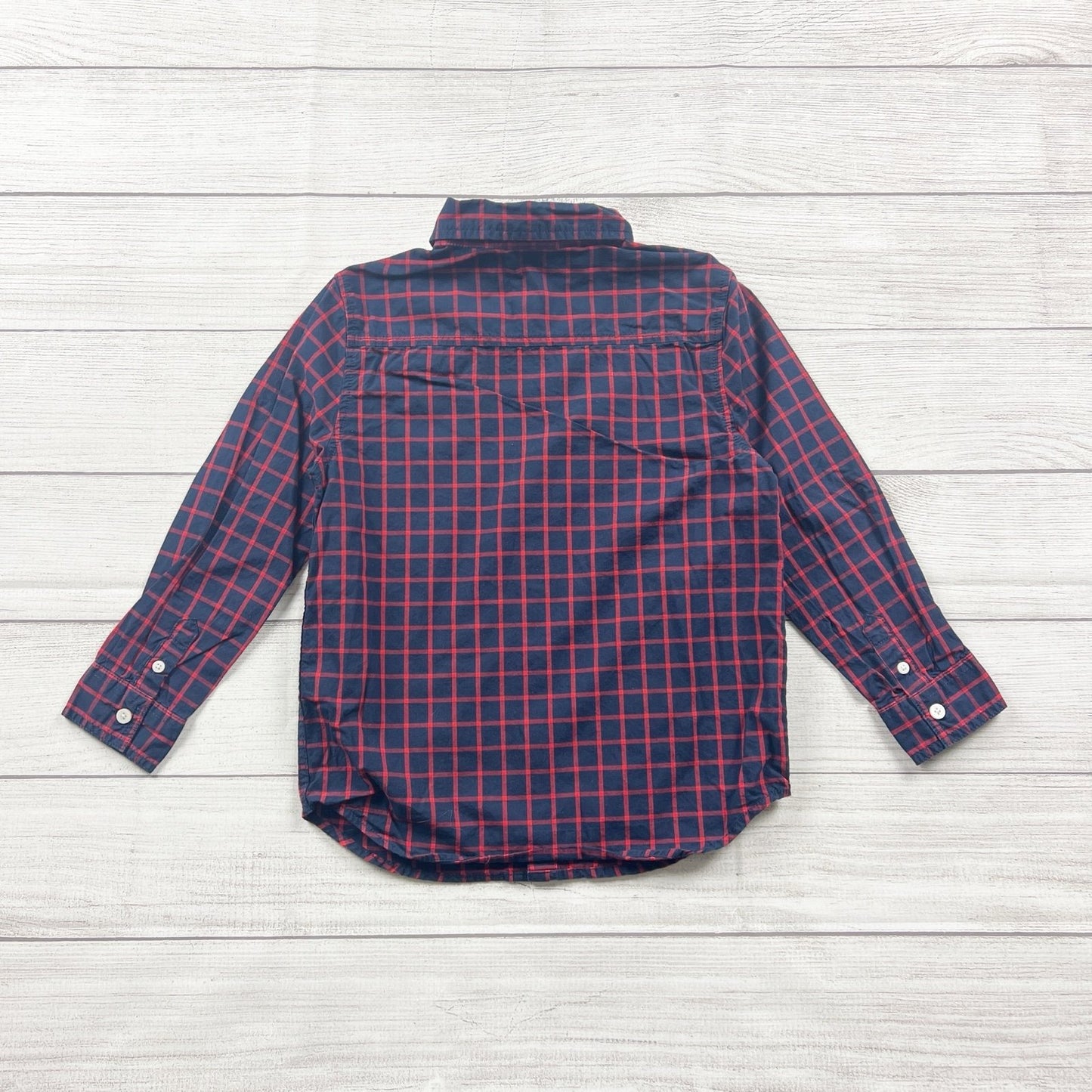 Gymboree Boys Plaid Button Down Shirt Navy Red Long Sleeve S 5-6