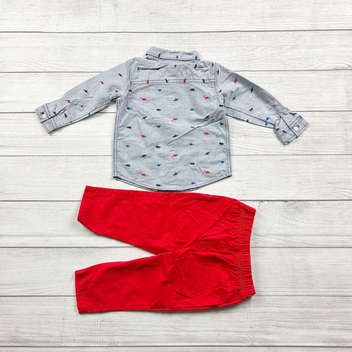 Carter’s Toddler Outfit Set Dinosaur Button-Up Shirt Pants 2-Piece 12-18 Months