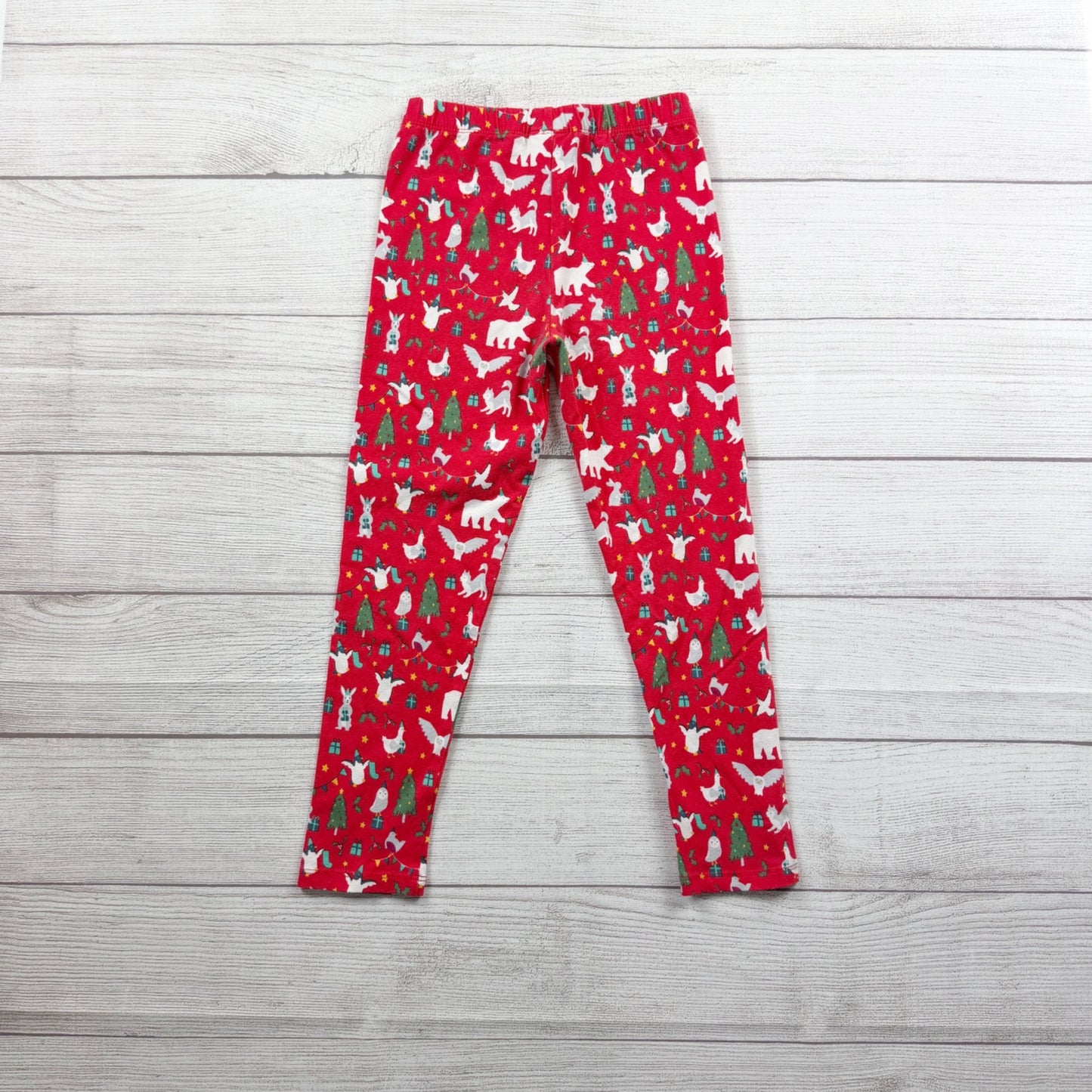 Frugi Kids Organic Holiday Christmas Print Leggings Elastic Waistband Red 6-7