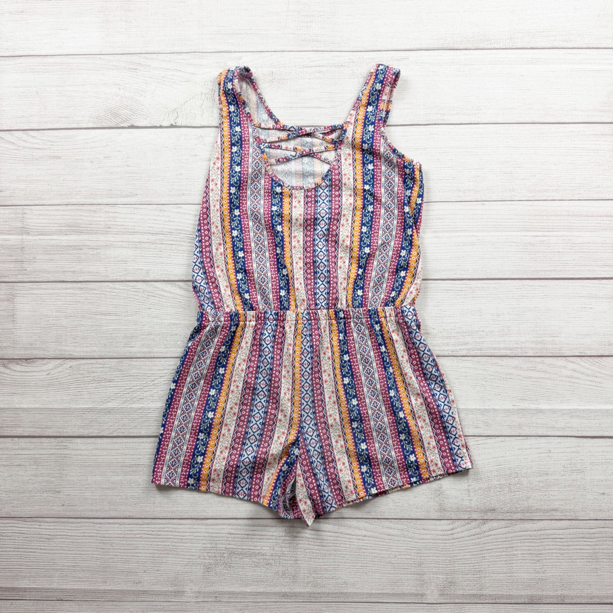 Children's Place Girls Multicolor Striped Sleeveless Shorts Romper L 10-12