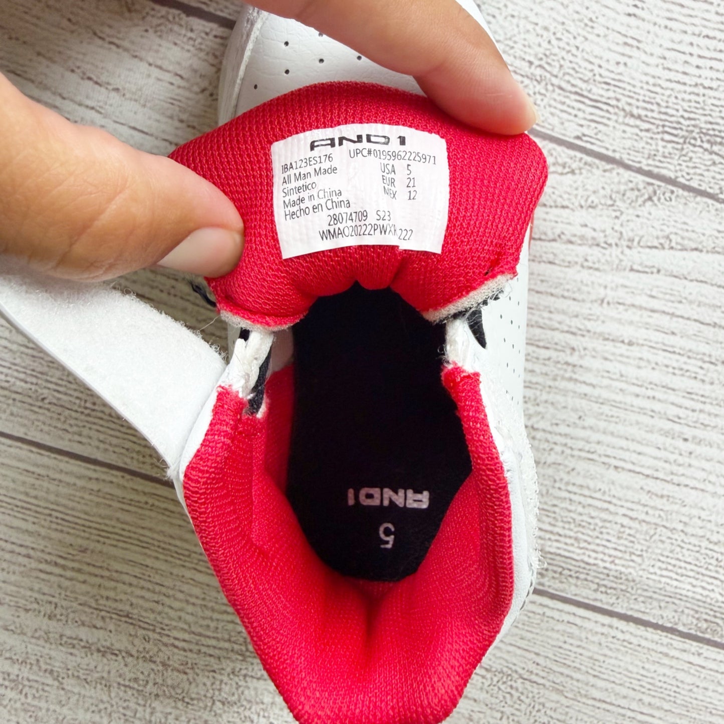 AND1 Kids Toddler White Black Red Basketball Sneakers Slip On Strap Shoes 5