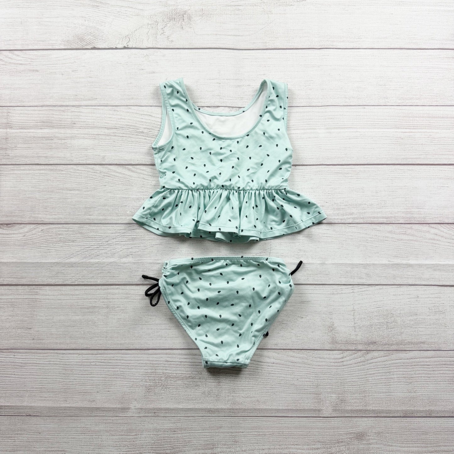 Wildling Girls Mint Bikini Peplum Top Black Polka Dot Print 5