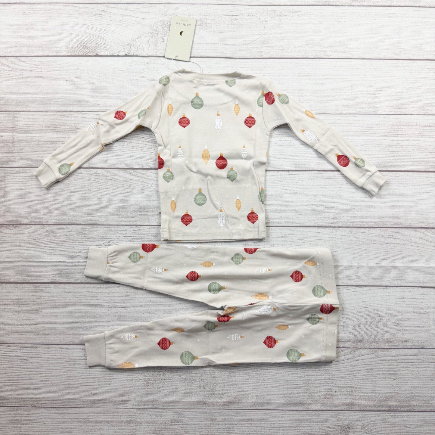 Petit Lem Holiday Print 2 Piece Pajama Set Christmas Ornament NWT 12-18 Months