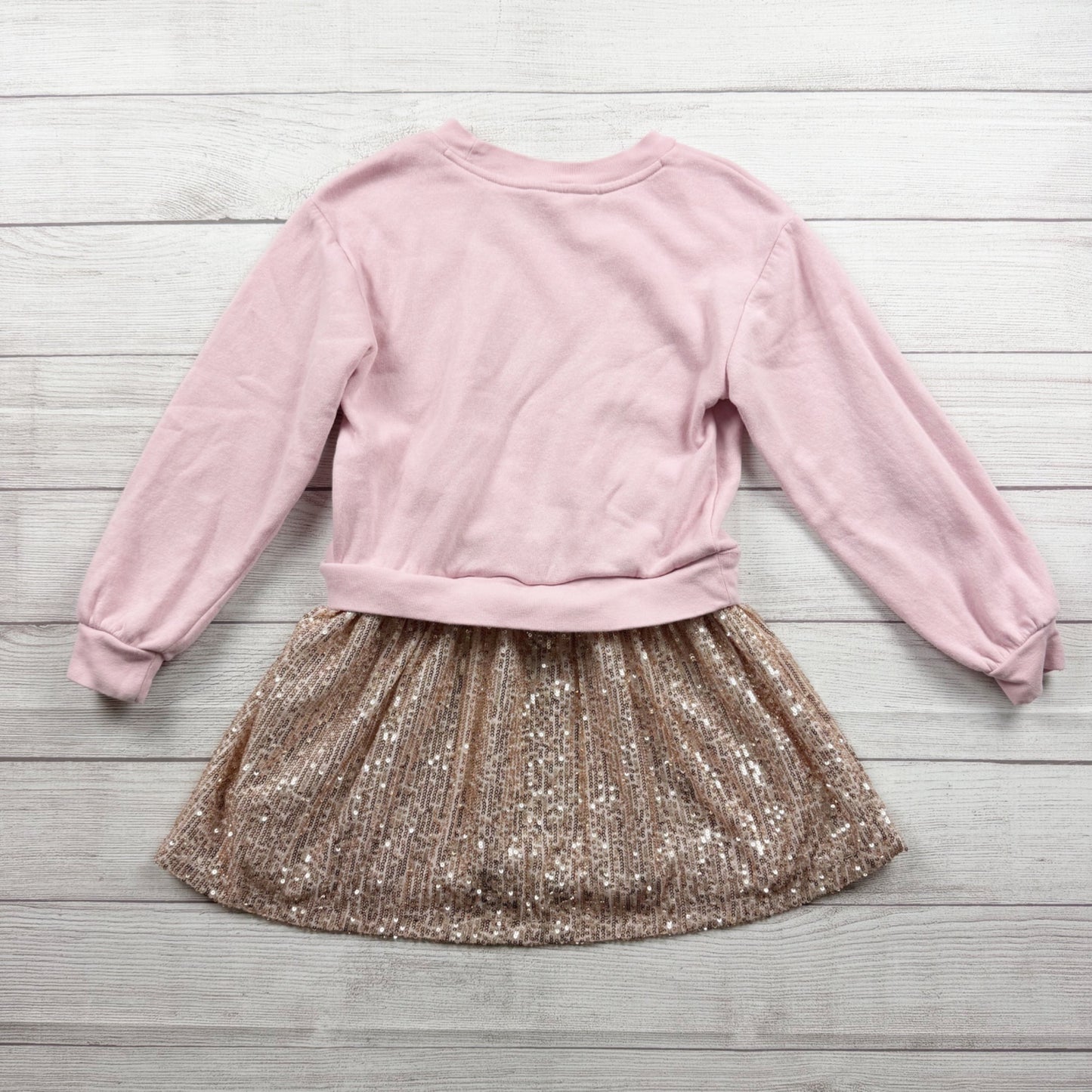 Gap Kids Girls Pink Sweatshirt Dress With Gold Sequin Skirt M 8-9