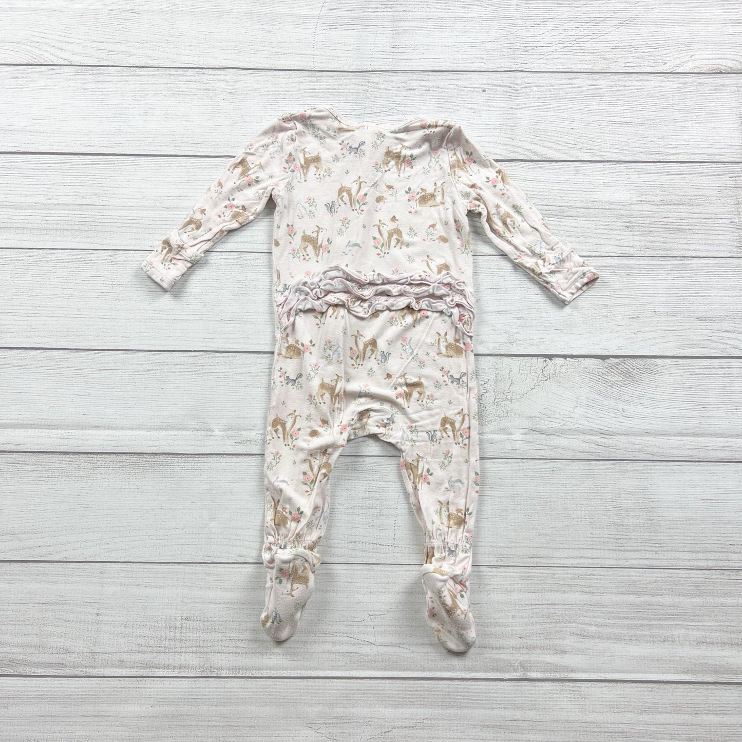Angel Dear Baby Girls Pink Woodland Deer Print Footed Zip Pajamas 6-9 Months