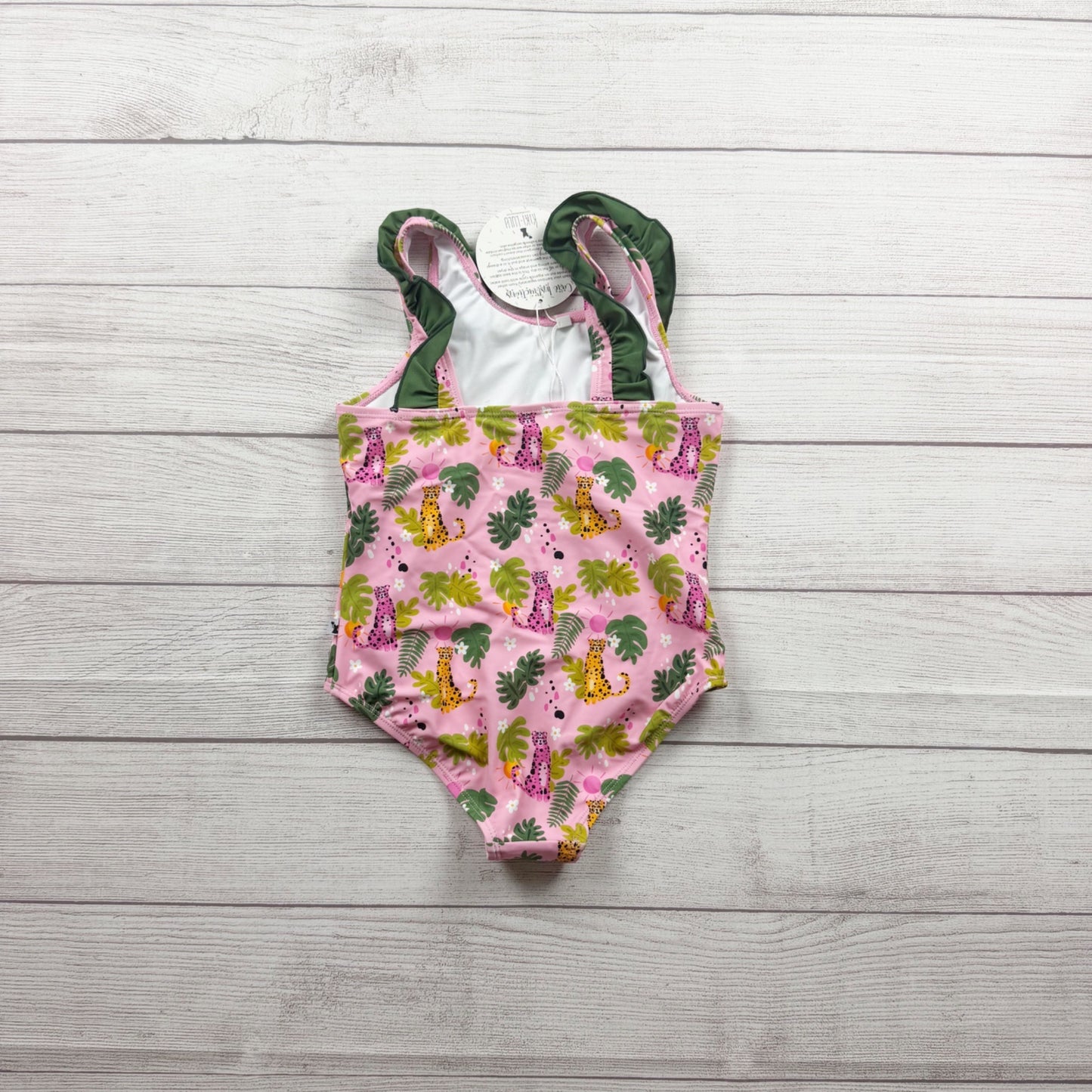 Kiki + Lulu Girls Pink Jungle Leopard Print Swimsuit Ruffle Accent NWT 7-8