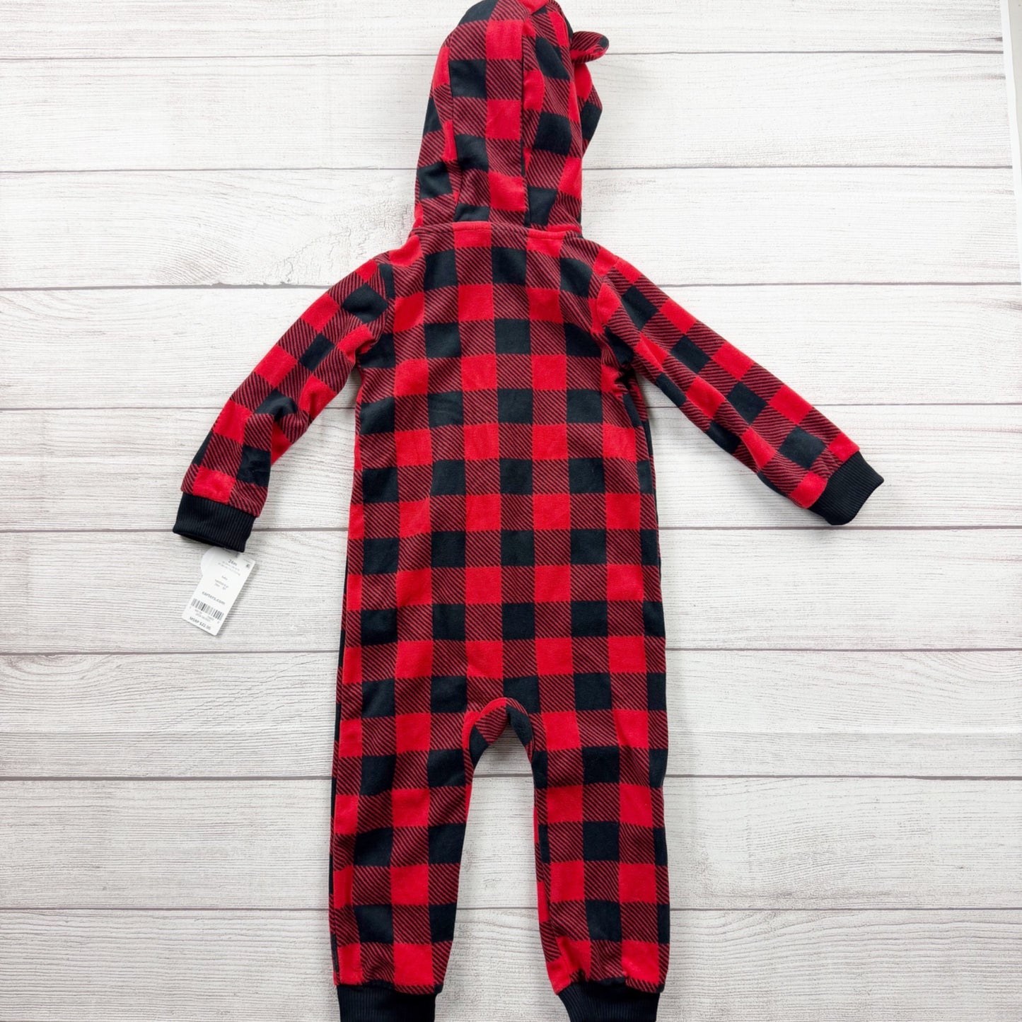 Carter’s Buffalo Plaid Hooded Sherpa Baby Jumpsuit Red Black NWT 18-24 Months