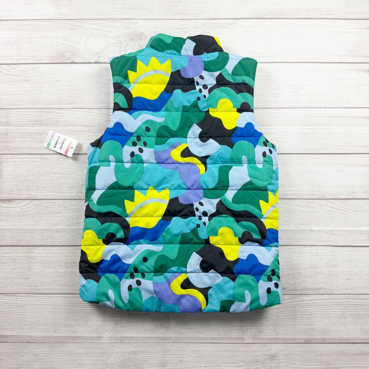 Crayola Kids Reversible Puffer Vest Colorful Print Zip Up XL 14-16 NWT