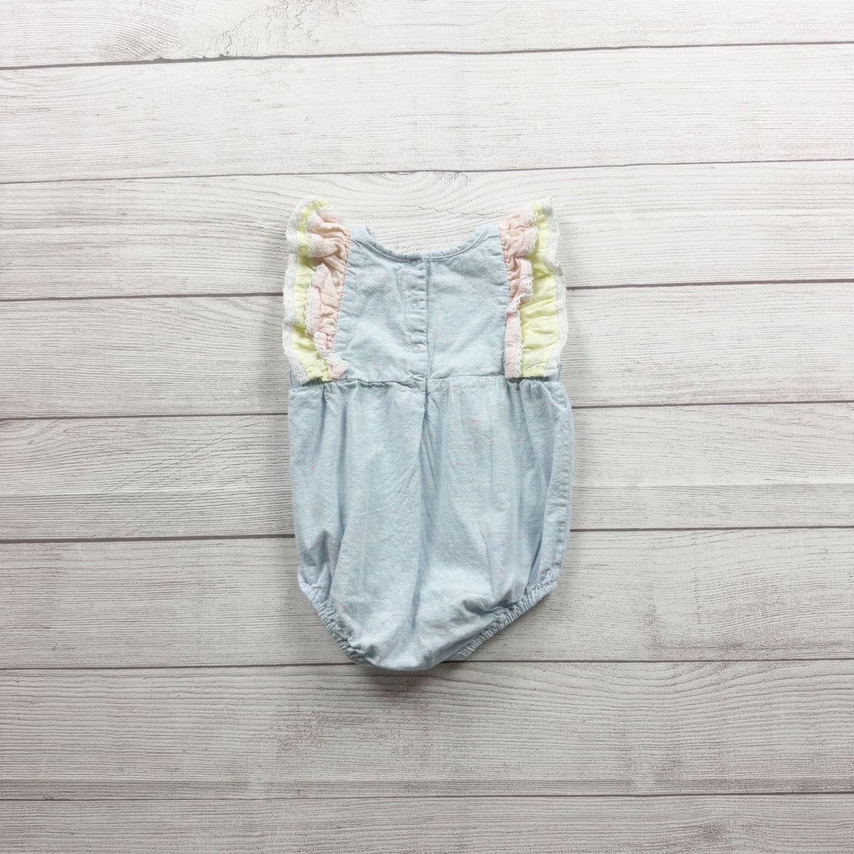 EGG Pastel Baby Blue Ruffled Romper Speckled Print 9-12 Months