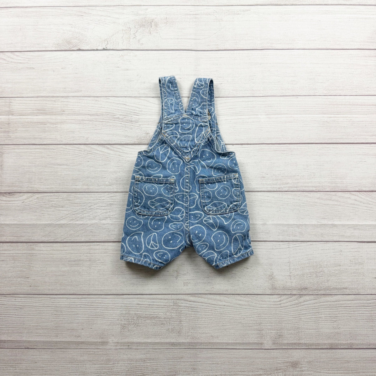 Old Navy Workwear Baby Denim Overalls Peace Smiley Print 6-12 Months