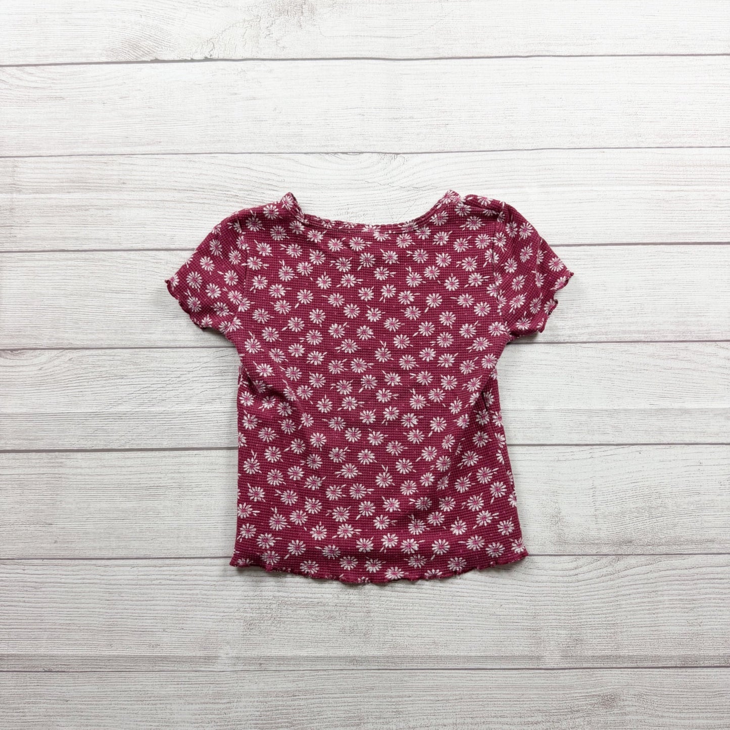 Old Navy Girls Daisy Print Burgundy Ribbed Tee Organic Blend M 8