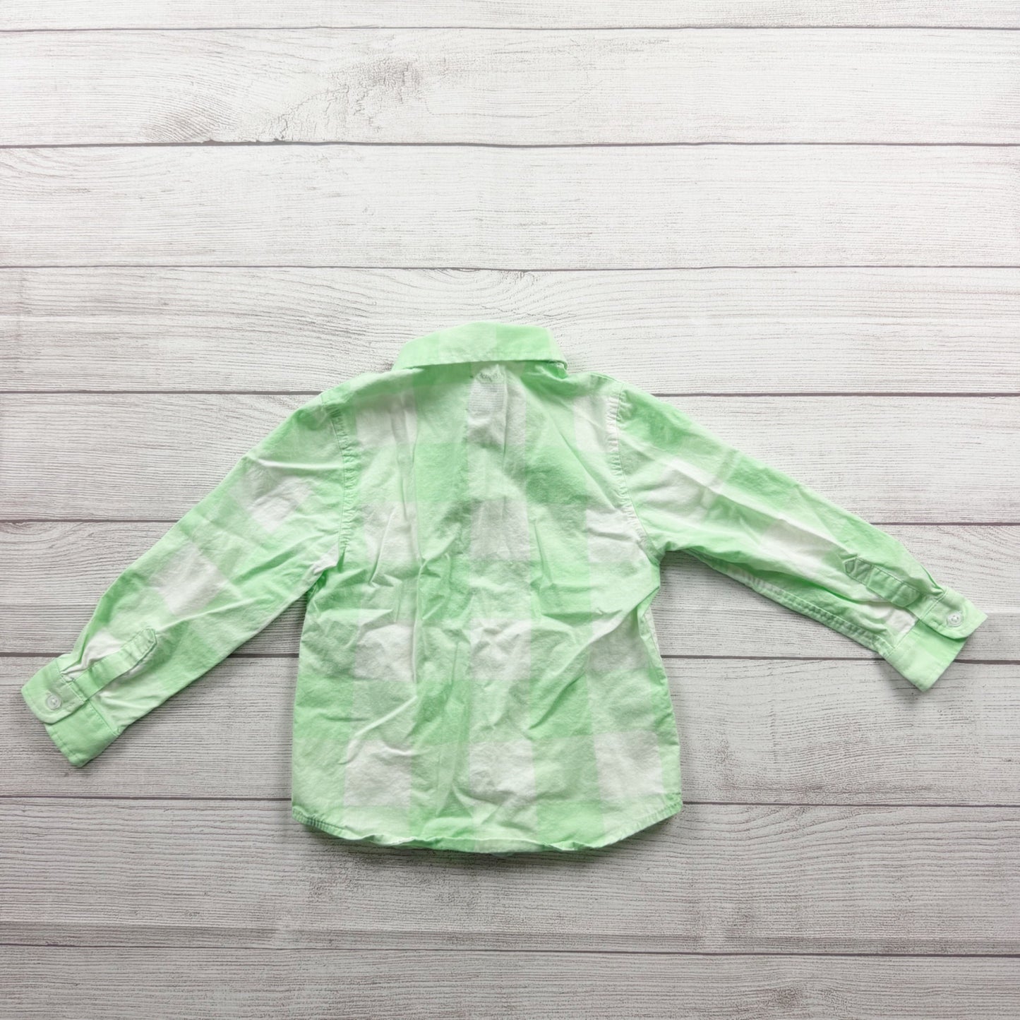 Cat & Jack Green & White Plaid Long Sleeve Button-Up Shirt Boys 100% Cotton 4T