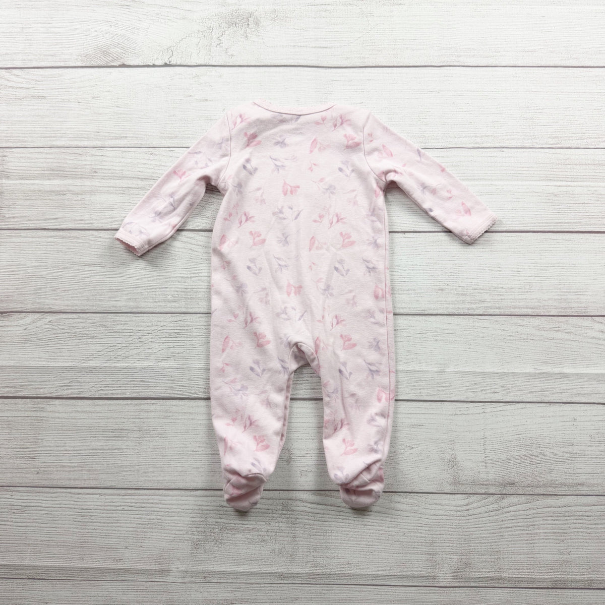 Calvin Klein Baby Girls Pink Floral Print Footed Sleeper Long Sleeve 3-6 Months