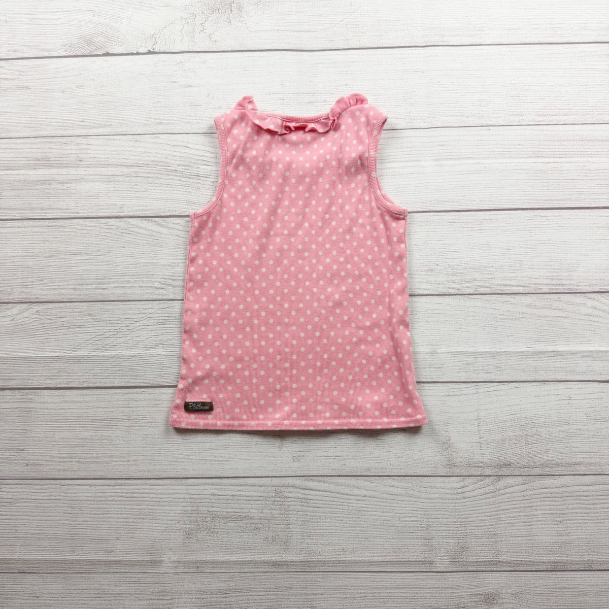 Matilda Jane Platinum Girls Pink Polka Dot Sleeveless Ruffle Collar Tank Top 6