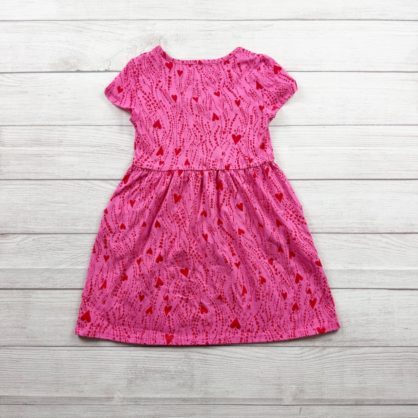 Wonder Nation Girls Pink Heart Print Dress Short Sleeve Cotton Blend M 8