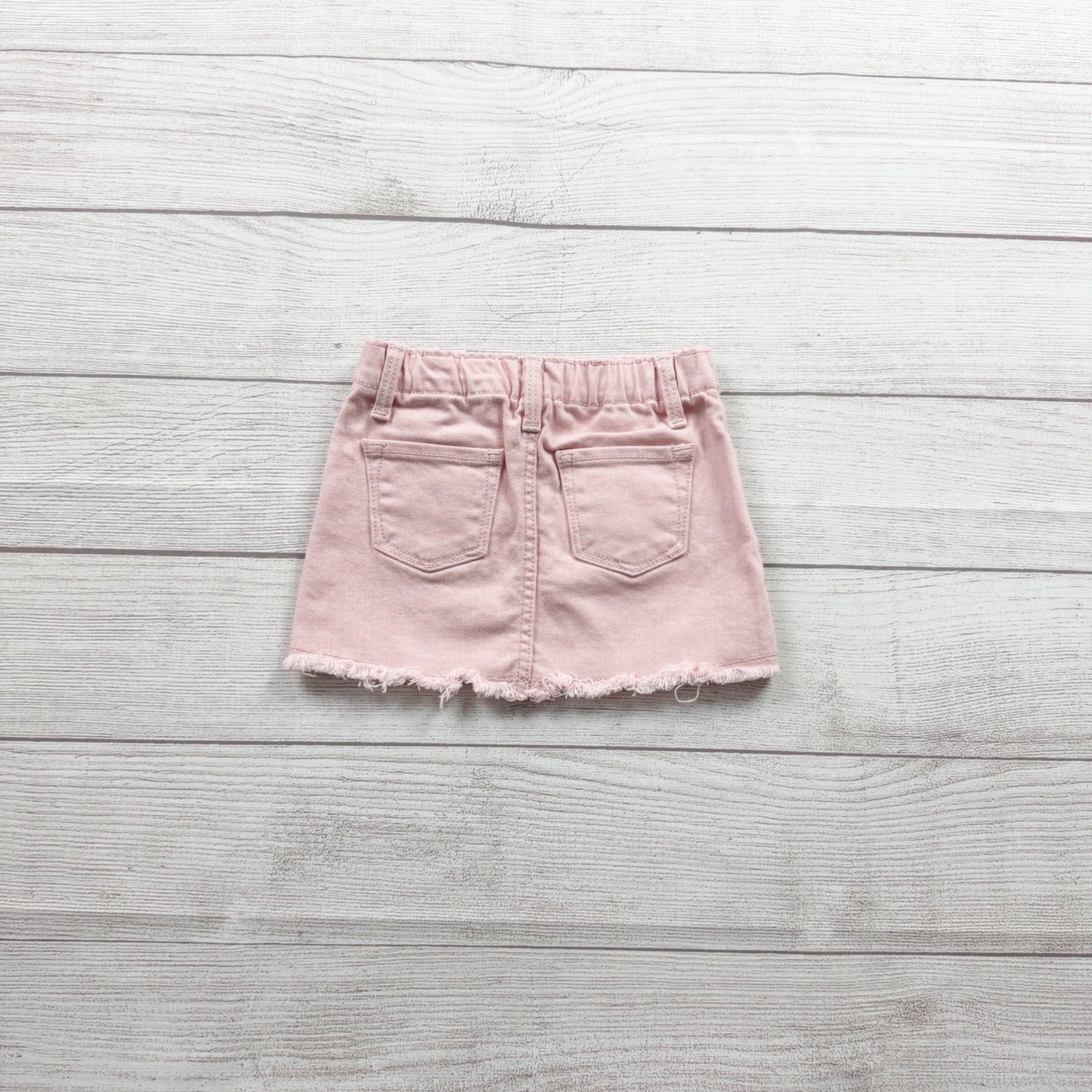 Old Navy Pink Denim Skirt Baby Girl Frayed Hem Jean Skirt 12-18 Months