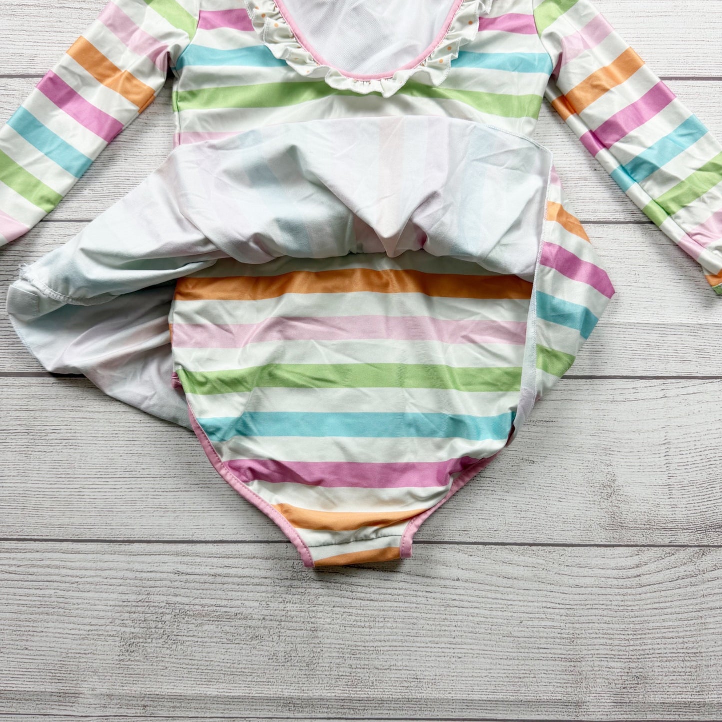 SweetHoney Multicolor Striped Long Sleeve Girls Skirted Swimsuit 6