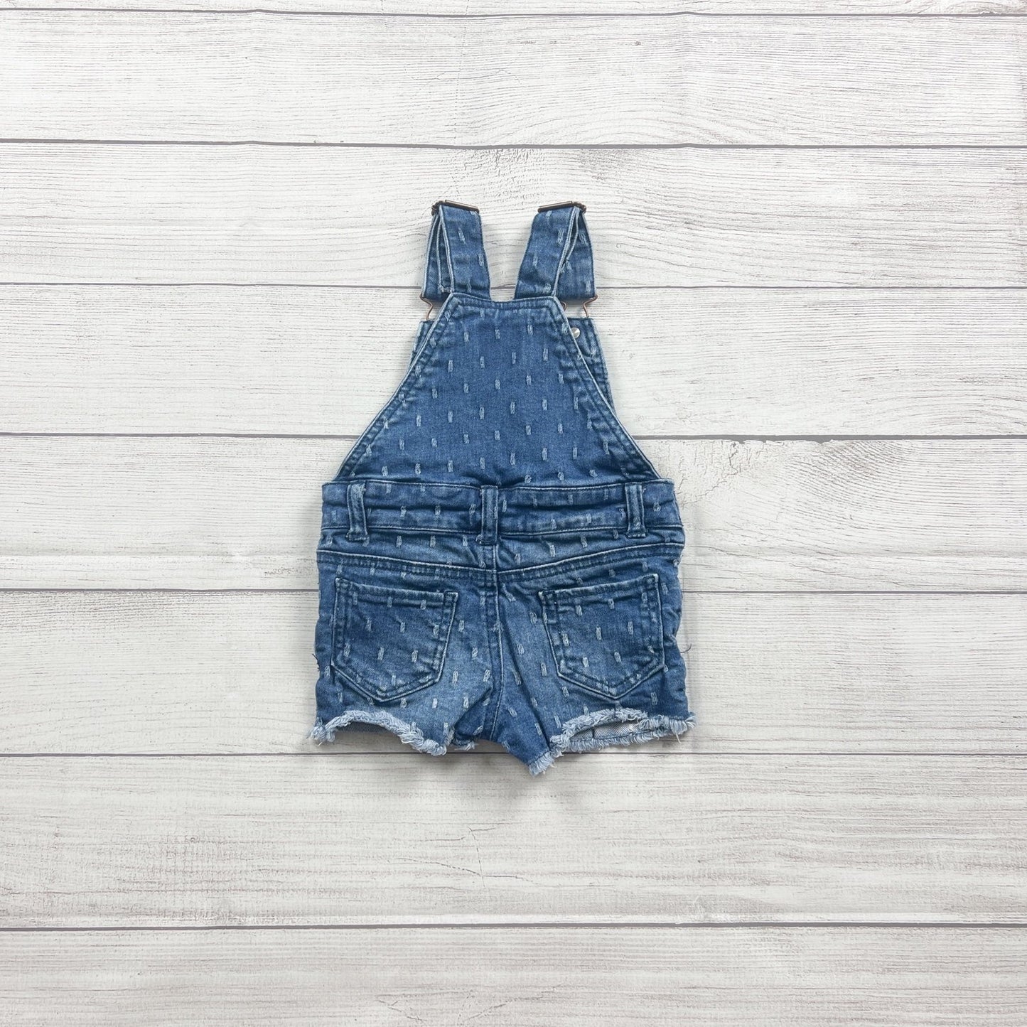 Genuine Kids OshKosh Denim Shortalls Dotted Short Overall Frayed Hem 9-12 Months