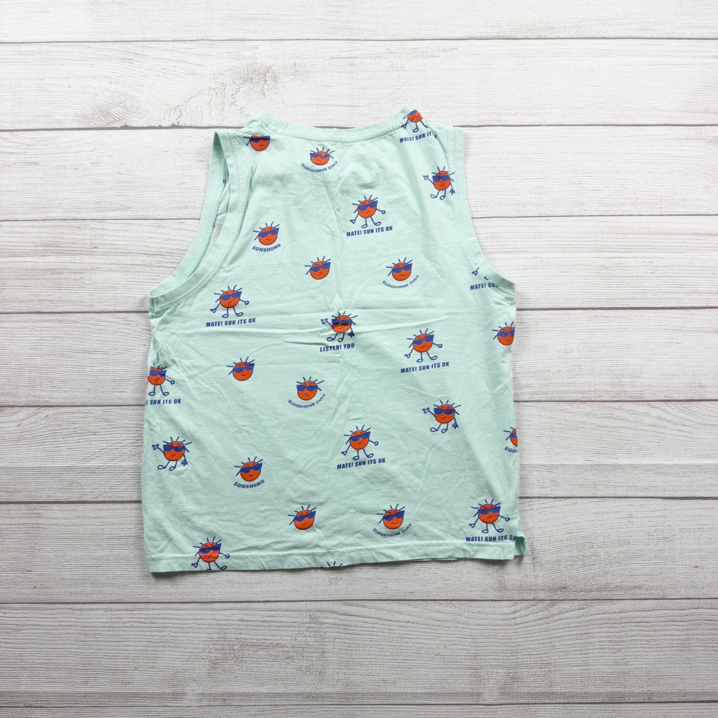 Zara Kids Graphic Mint Tank Top Sun Print Design 11-12
