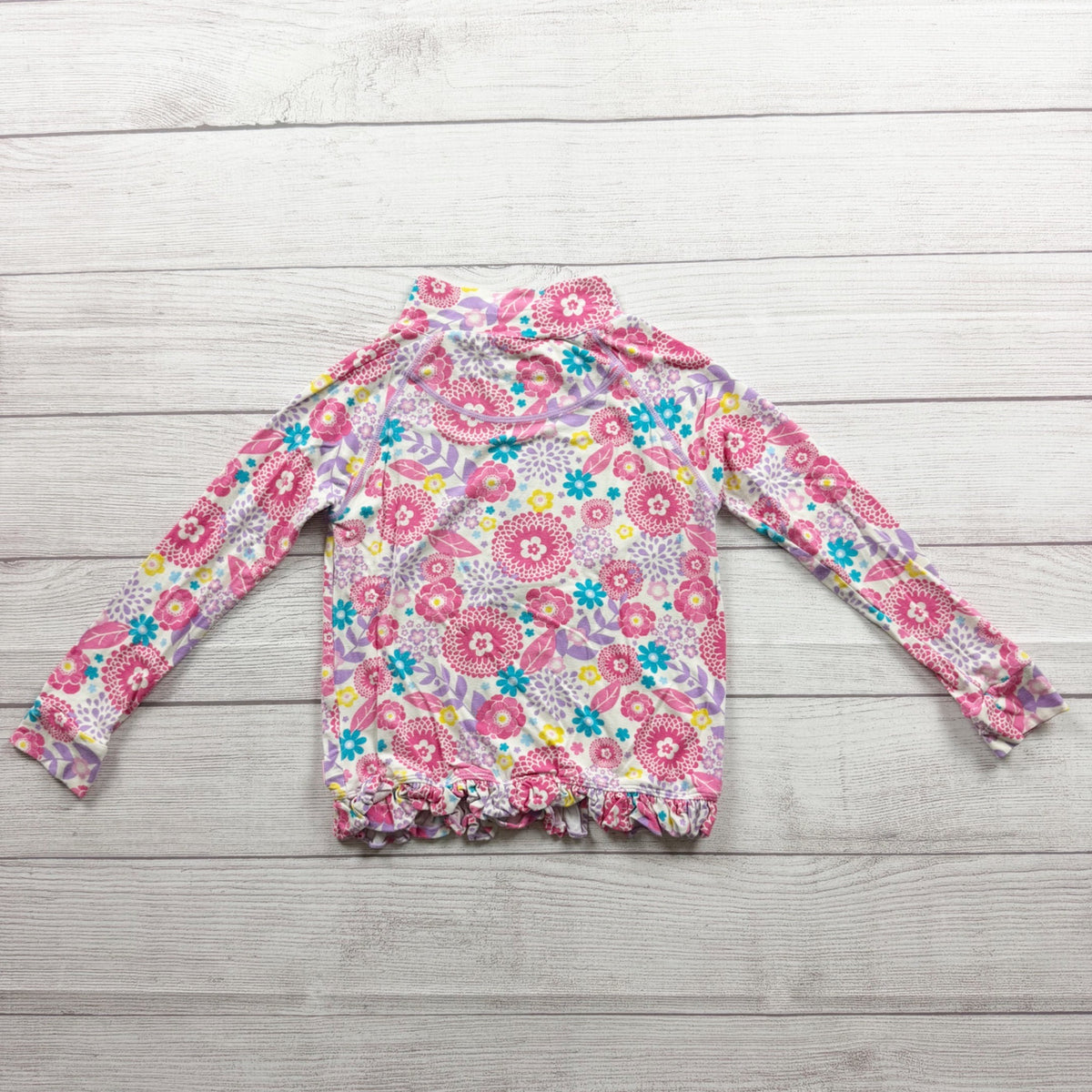 RuffleButts Girls Floral Long Sleeve Quarter Zip Top Ruffles 4T 5