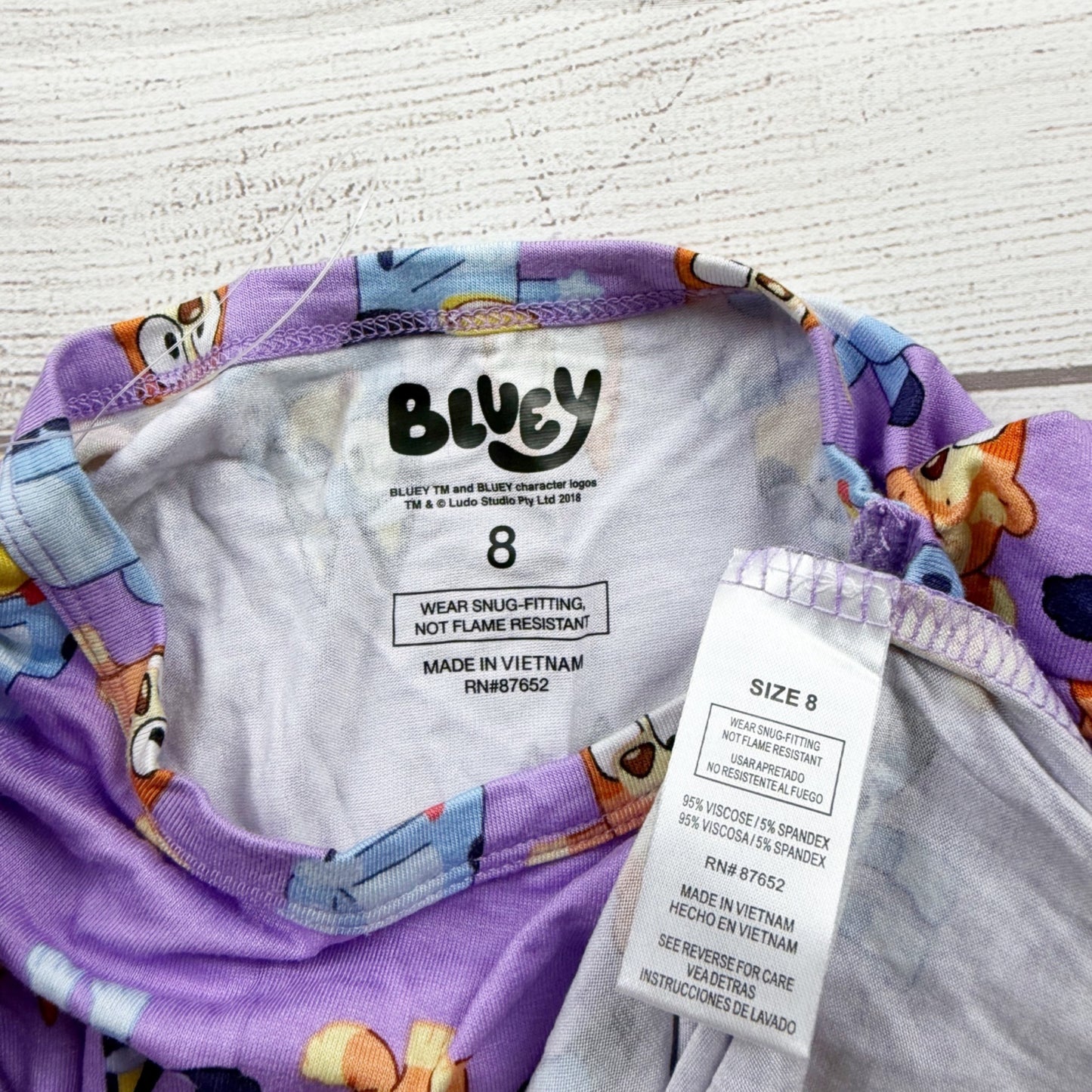 Bluey Girls Purple Viscose Pajama Set Long Sleeve Pants 2-Piece NWT 8