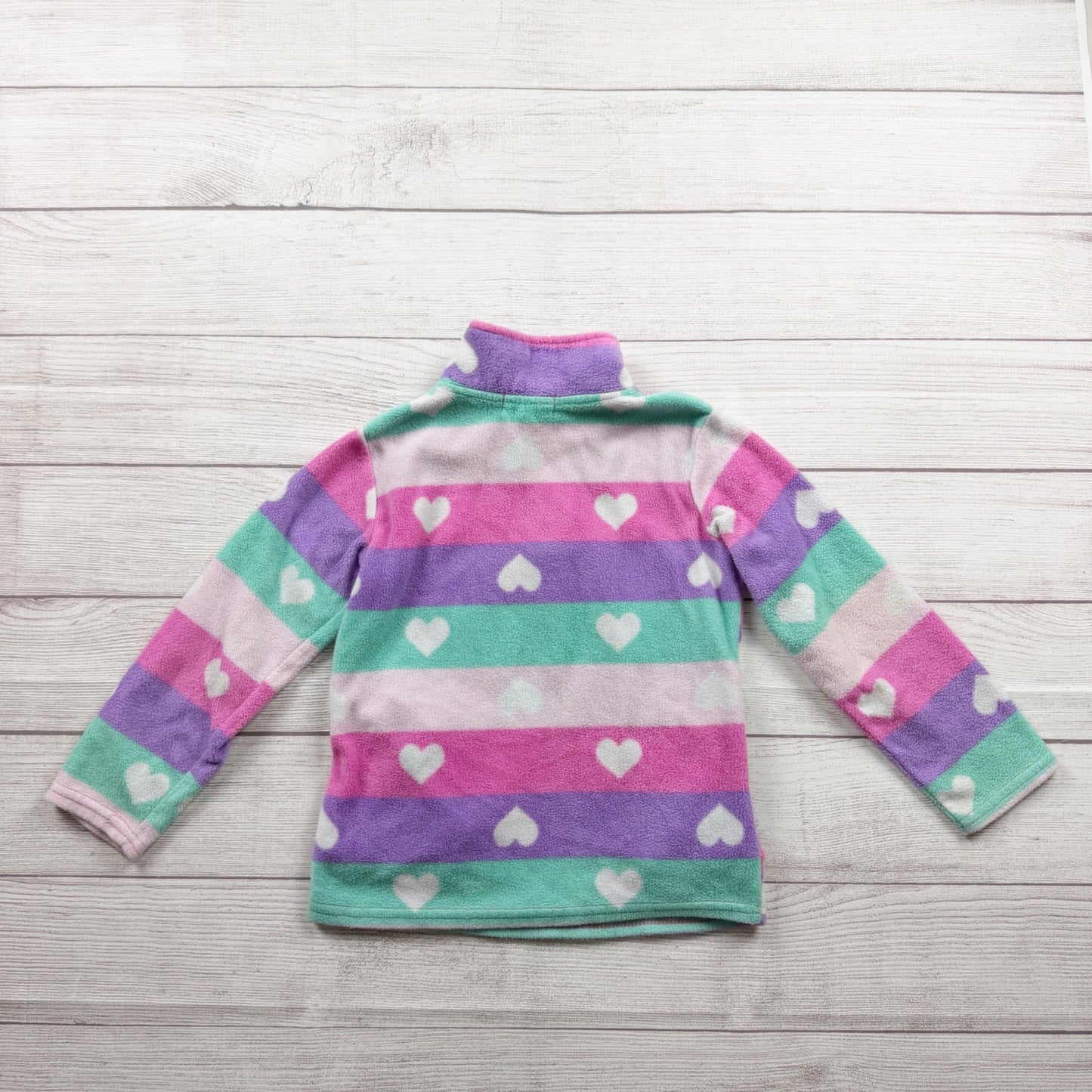 Btween Girls Fleece Pullover Heart Print Striped Half Zip Top Multicolor 6