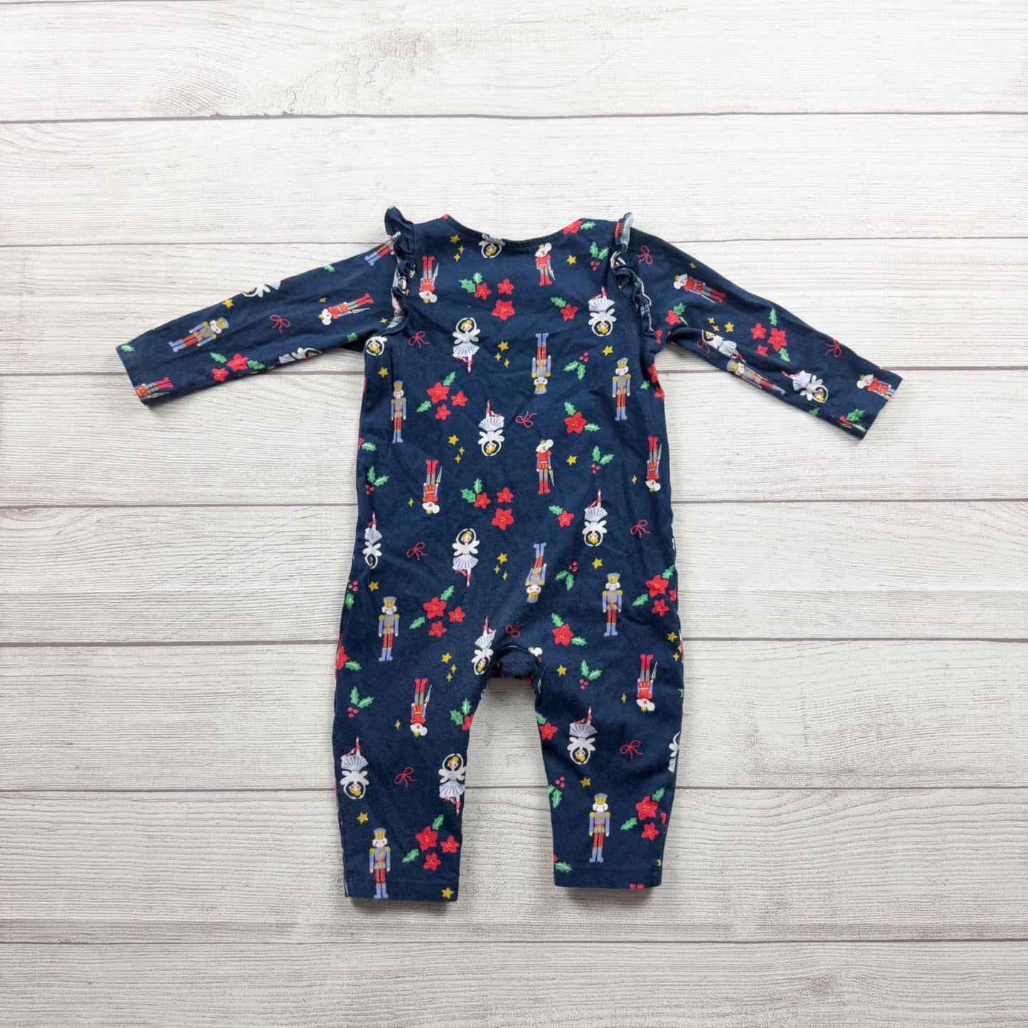 Old Navy Baby Nutcracker Print Romper Holiday Long Sleeve 6-12 Months