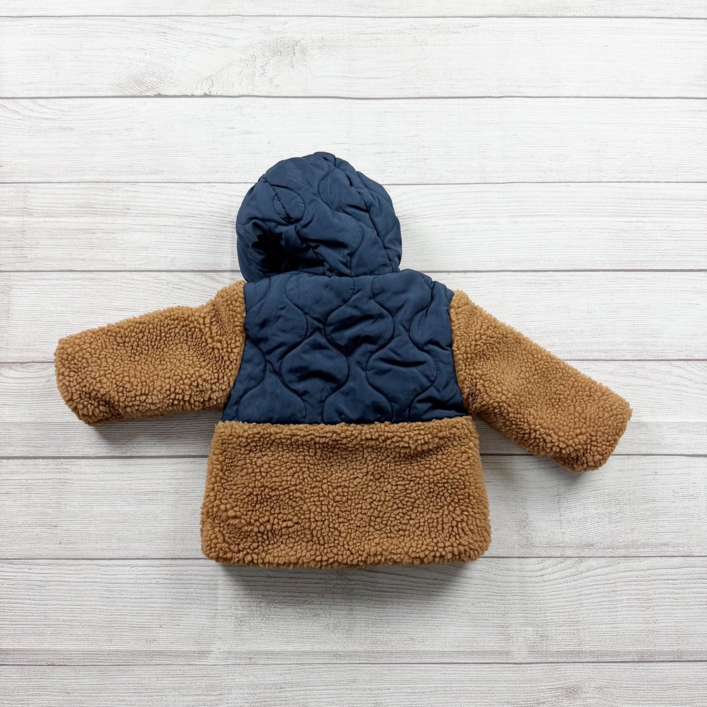 Rothschild Baby Hooded Winter Jacket Navy Blue Tan Sherpa Coat Fleece Lined