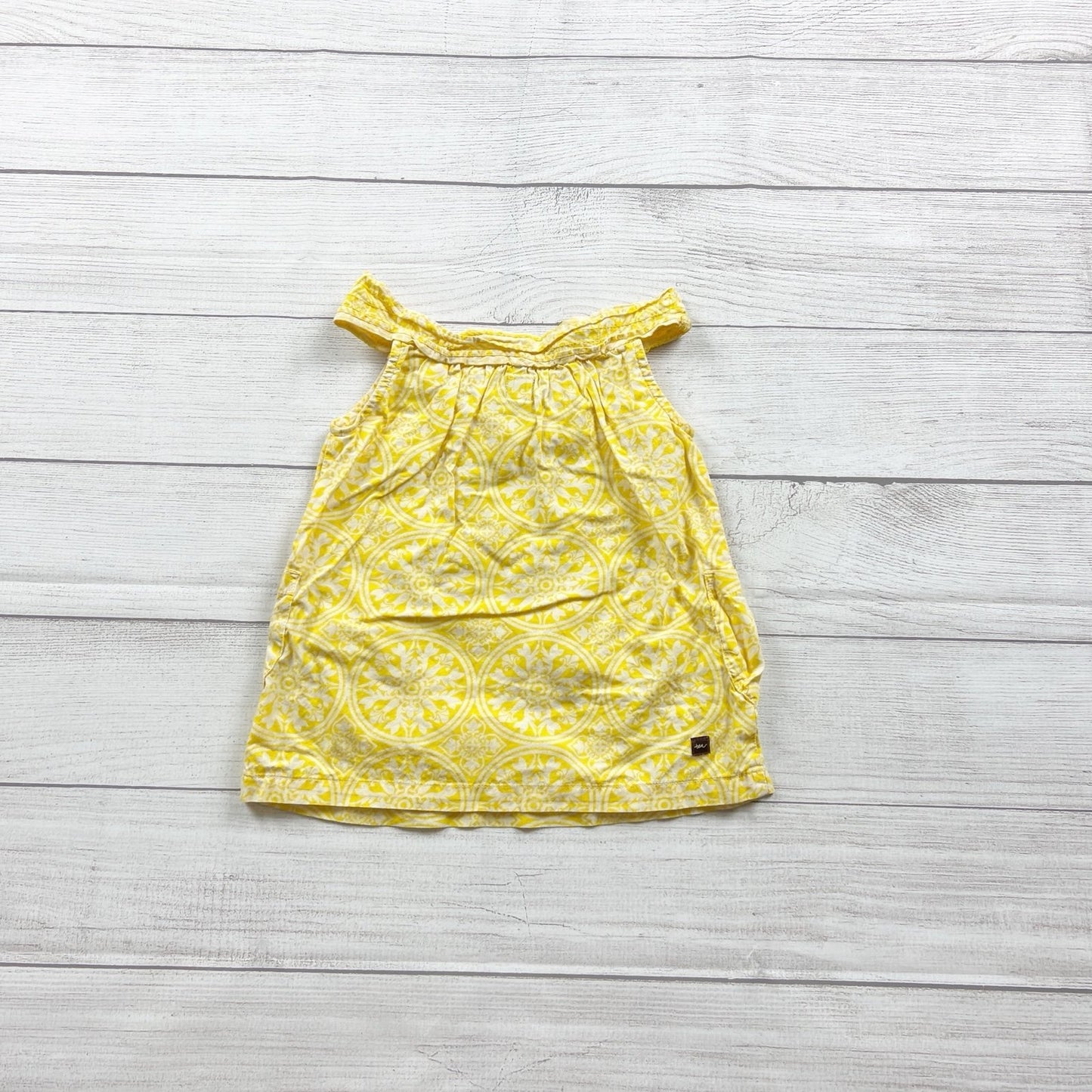 Tea Collection Baby Girl Dress Yellow Print Sleeveless Sundress 6-12 Months