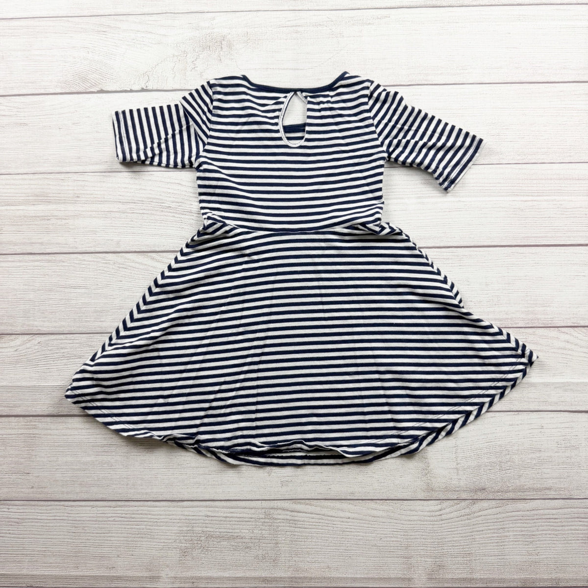 Old Navy Girls Navy White Striped Cotton Skater Dress Keyhole Back XS 5