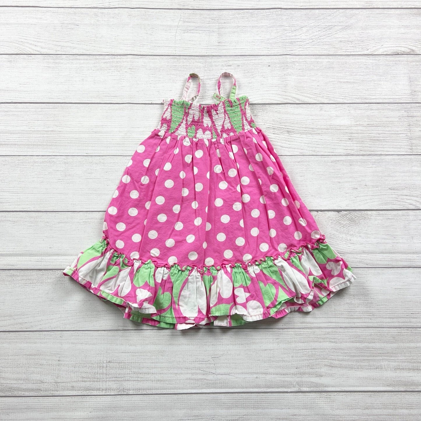 Hanna Andersson Girls Dress Polka Dot Heart Smocked Sundress 4