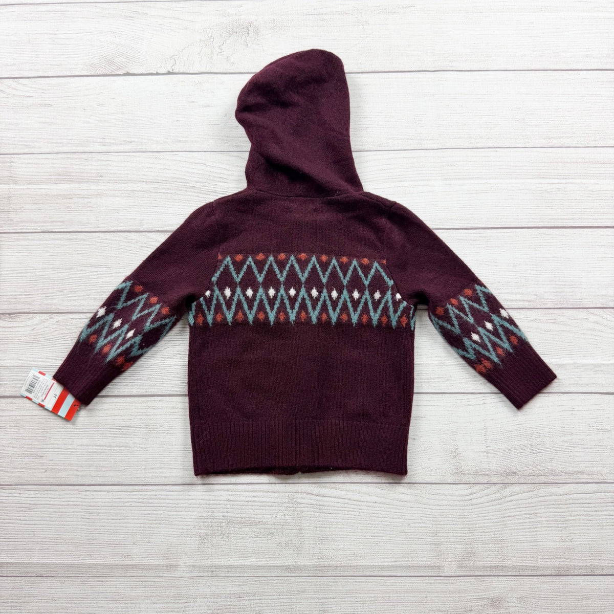 Cat & Jack Burgundy Hooded Zip Sweater Kids Diamond Pattern Acrylic Blend NWT 2T