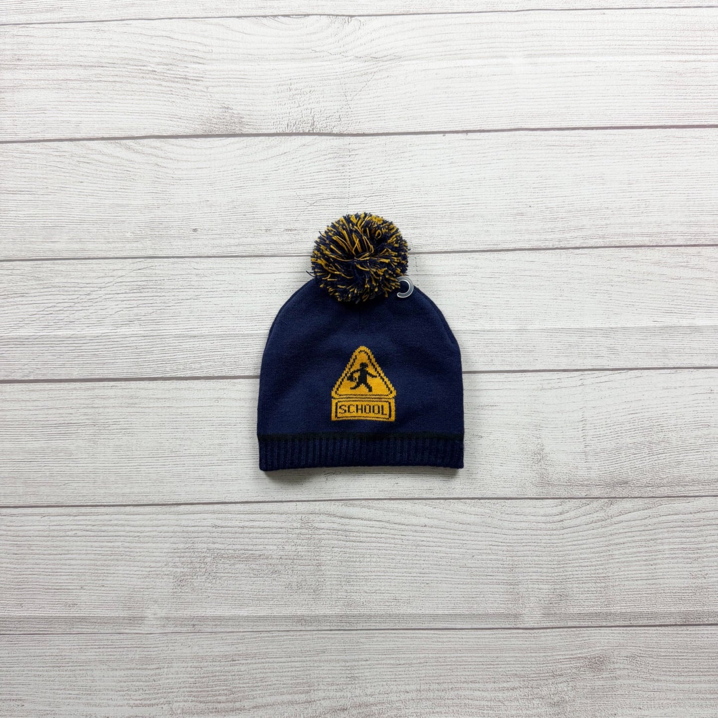 Toby School Bus Knit Beanie Pom Navy Yellow Toddler NWT 2-4 Years