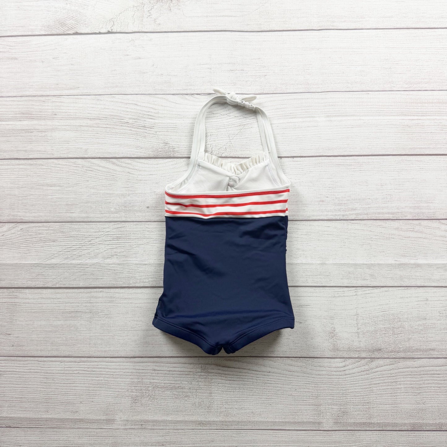 Janie And Jack Girls Navy White Red Sailor Striped One Piece Swimsuit 2T