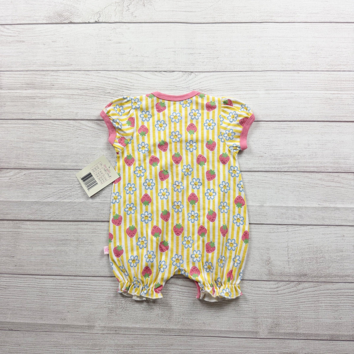 Millie & Myles Baby Girl Romper Strawberry Daisy Print Pink Trim NWT 9-12 Months