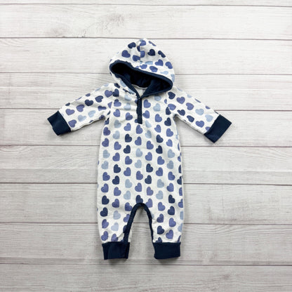Monica + Andy Baby Hooded Romper Heart Print Organic Cotton One Piece 6-9 Months