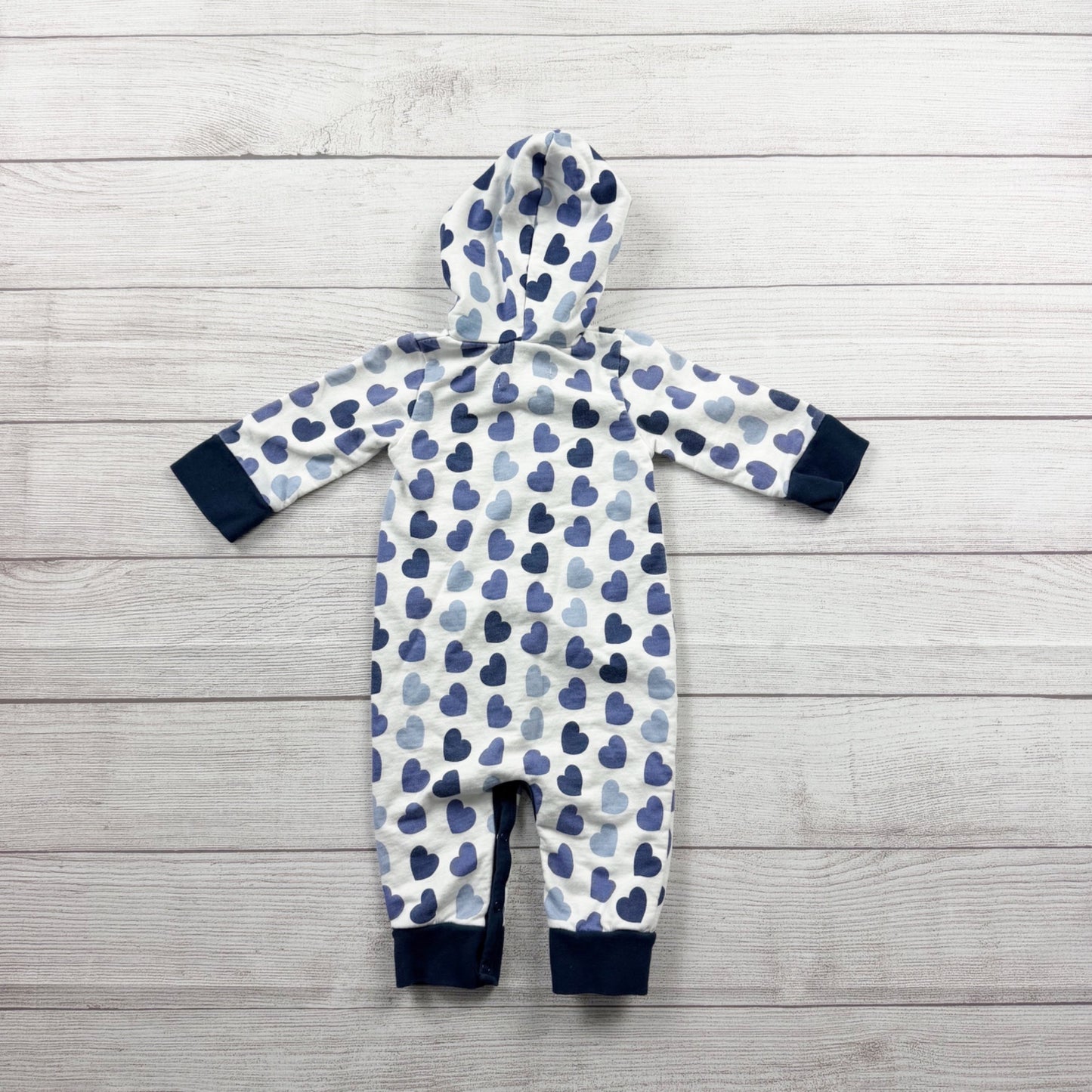 Monica + Andy Baby Hooded Romper Heart Print Organic Cotton One Piece 6-9 Months