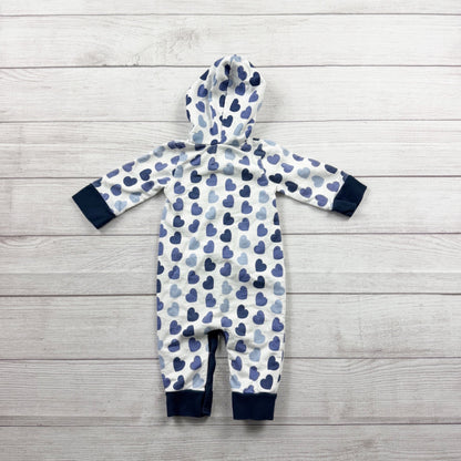 Monica + Andy Baby Hooded Romper Heart Print Organic Cotton One Piece 6-9 Months