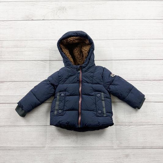 Rothschild Baby Puffer Jacket Navy Blue Hooded Coat Sherpa Lined Winter