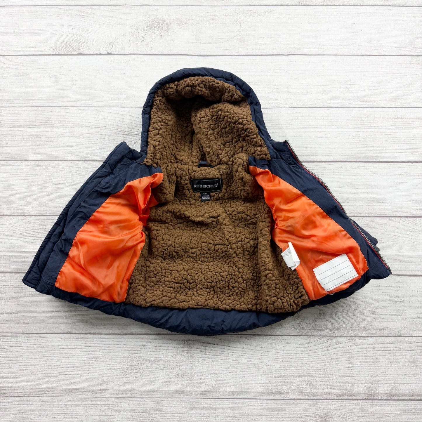 Rothschild Baby Puffer Jacket Navy Blue Hooded Coat Sherpa Lined Winter