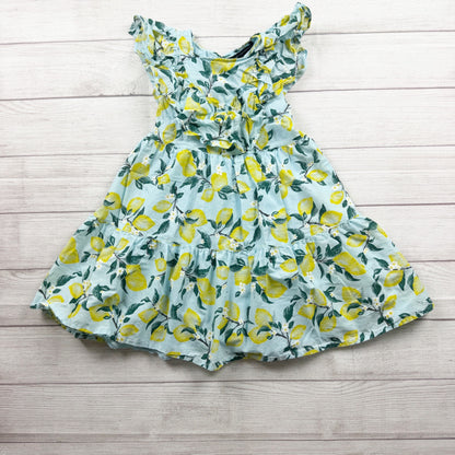 French Connection Girls Lemon Print Ruffle Cotton Sundress Dress S 7-8