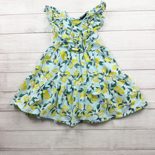 French Connection Girls Lemon Print Ruffle Cotton Sundress Dress S 7-8