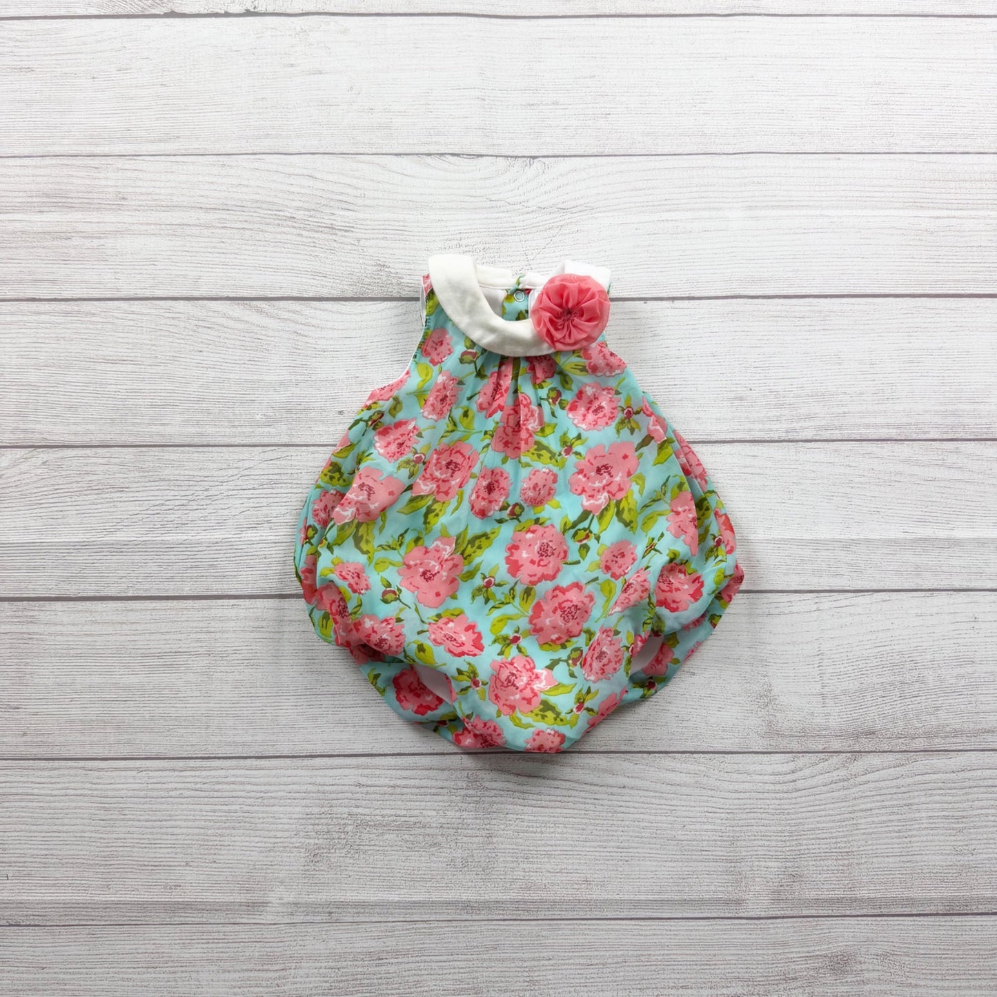 Baby Essentials Floral Sleeveless Bubble Romper Colorful Design 0-3 Months